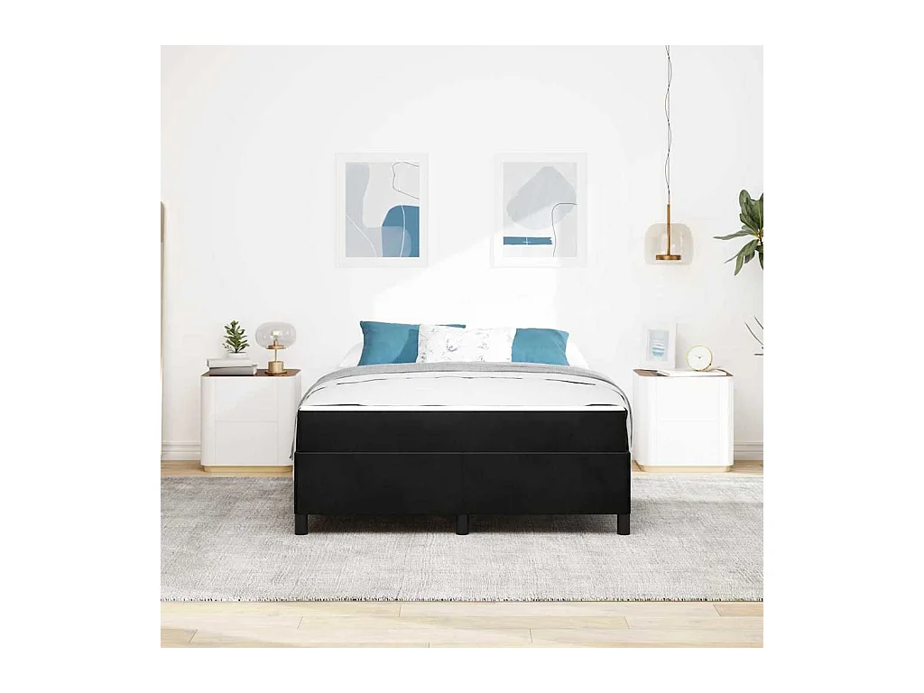 Cadre de lit avec matelas Noir et Blanc 140 x 200 cm Velours