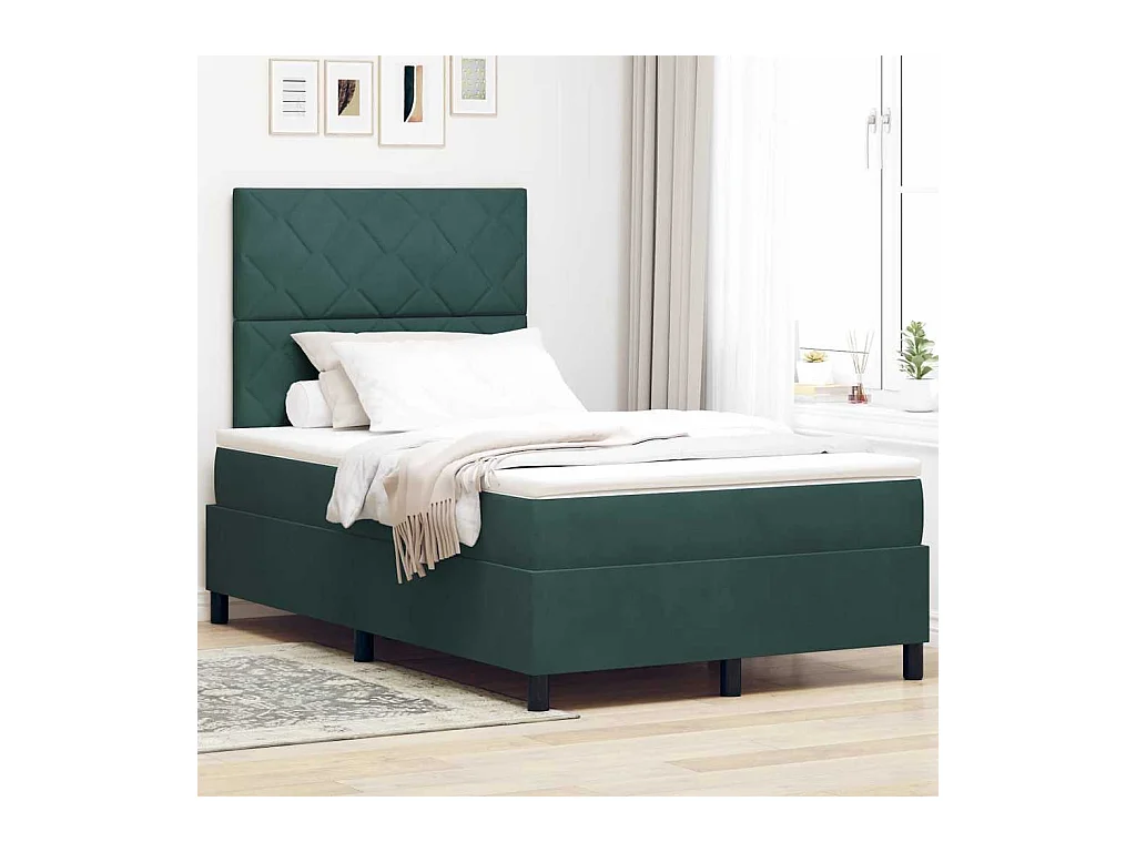 Cadre de lit avec matelas Vert foncé 120 x 200 cm Velours