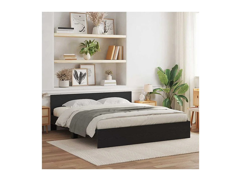 Estrutura de Cama com cabeceira Carvalho Preto 180 x 200 cm