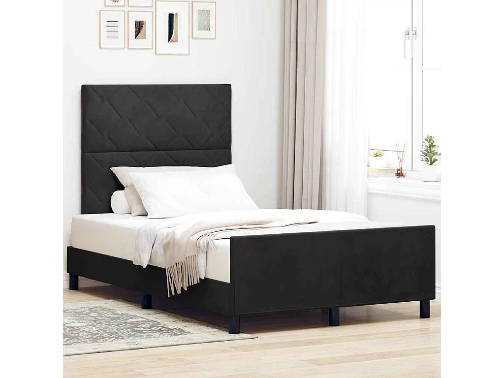 Estrutura da Cama com cabeceira Preto 120 x 190 cm Veludo