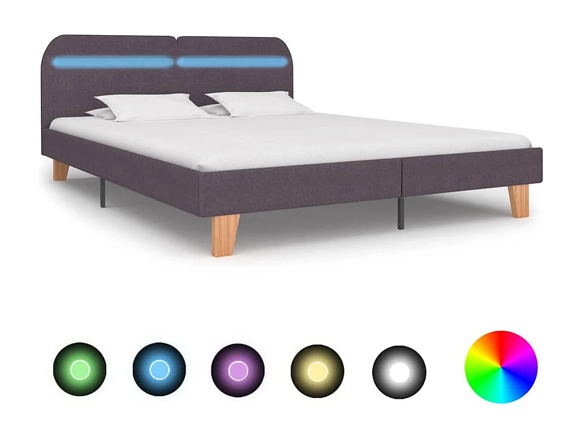 Cadre de lit avec LED sans matelas taupe tissu 150x200 cm