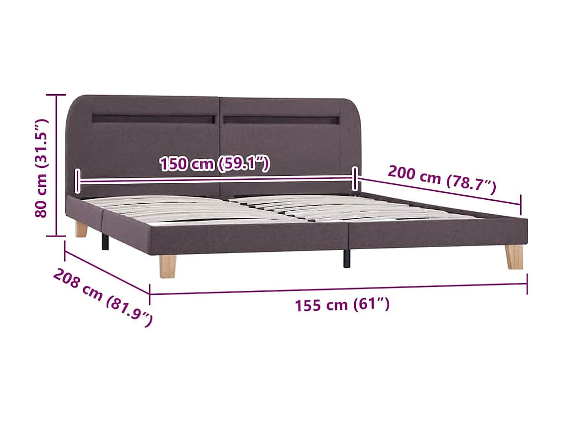 Cadre de lit avec LED sans matelas taupe tissu 150x200 cm