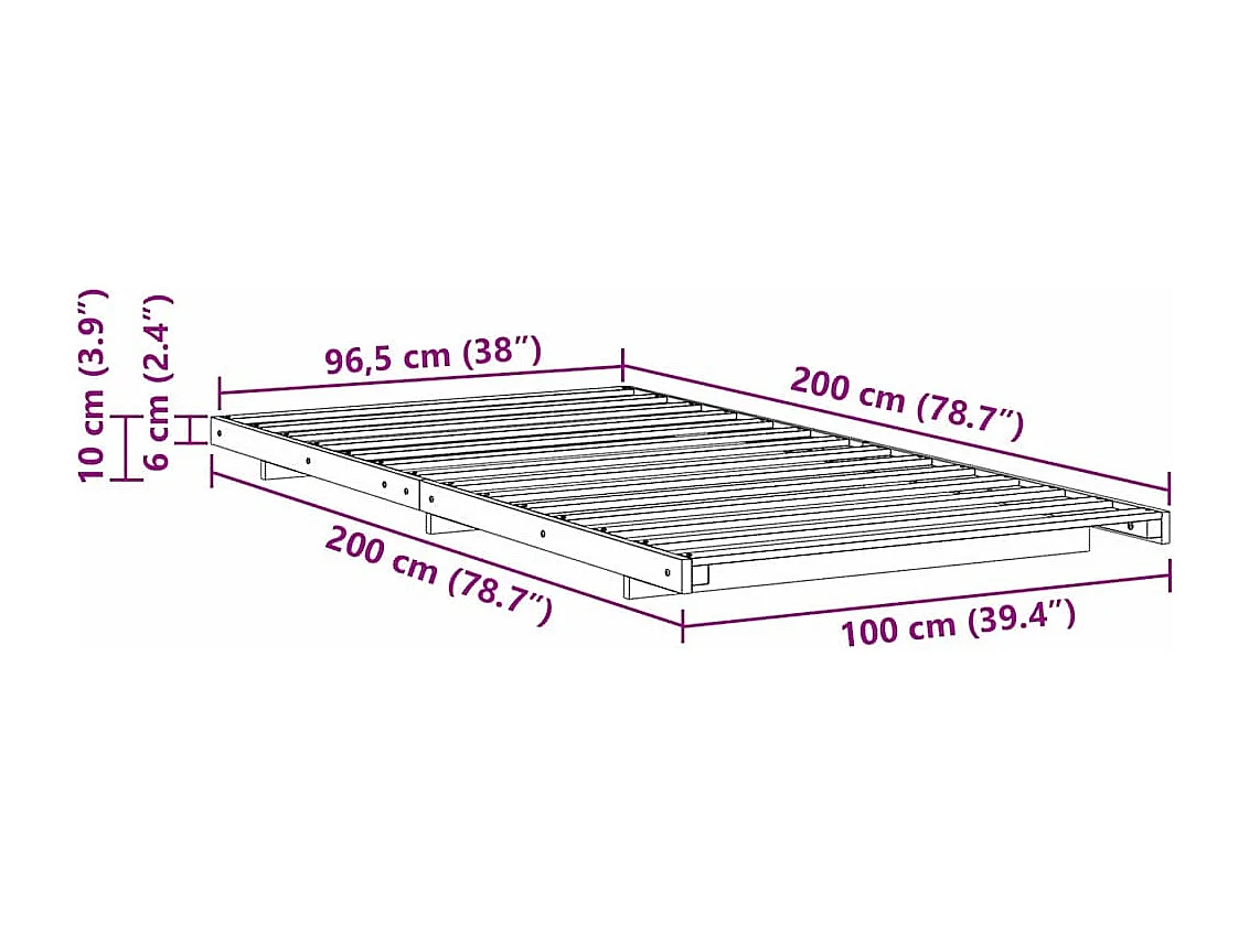 Estrutura de cama de chão Castanho 100 x 200 cm
