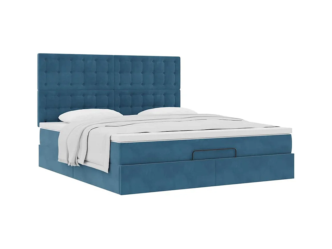 Cadre de lit ottoman avec matelas bleu foncé 160x200 cm velours