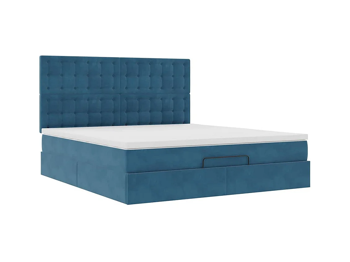 Cadre de lit ottoman avec matelas bleu foncé 160x200 cm velours