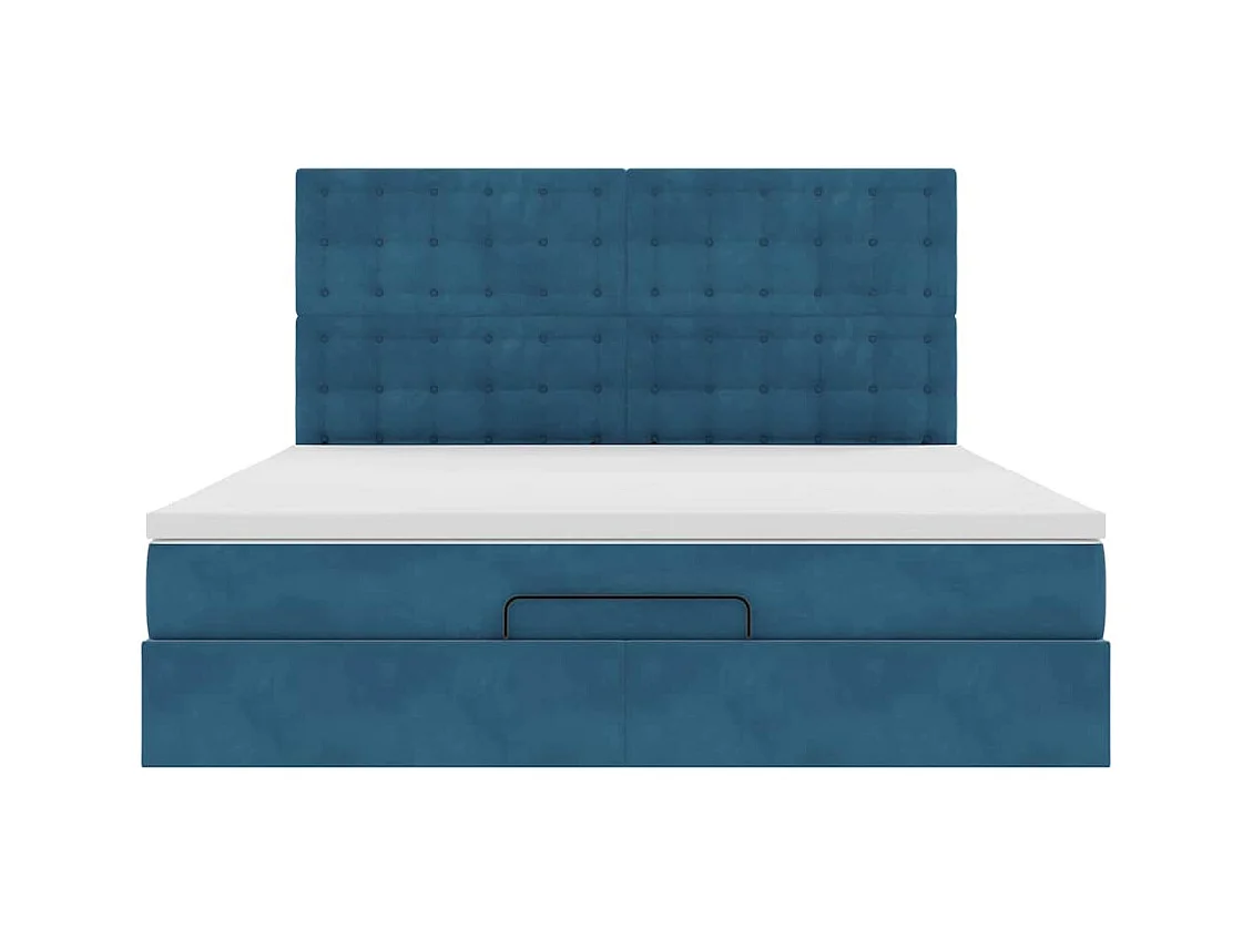 Cadre de lit ottoman avec matelas bleu foncé 160x200 cm velours