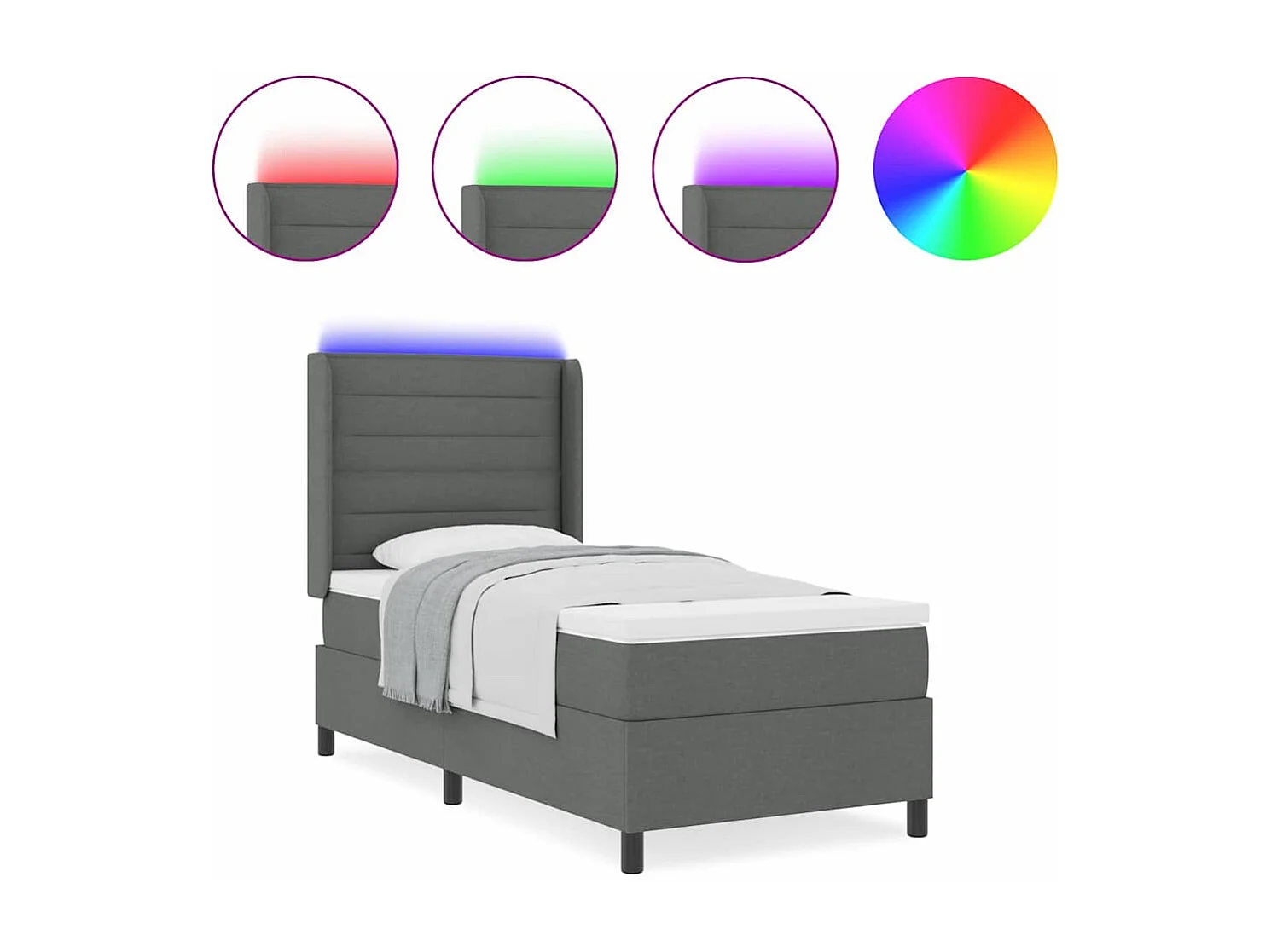 Cadre de lit avec matelas Gris foncé 90 x 200 cm tissu