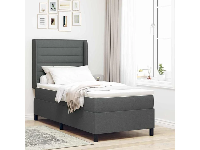 Cadre de lit avec matelas Gris foncé 90 x 200 cm tissu