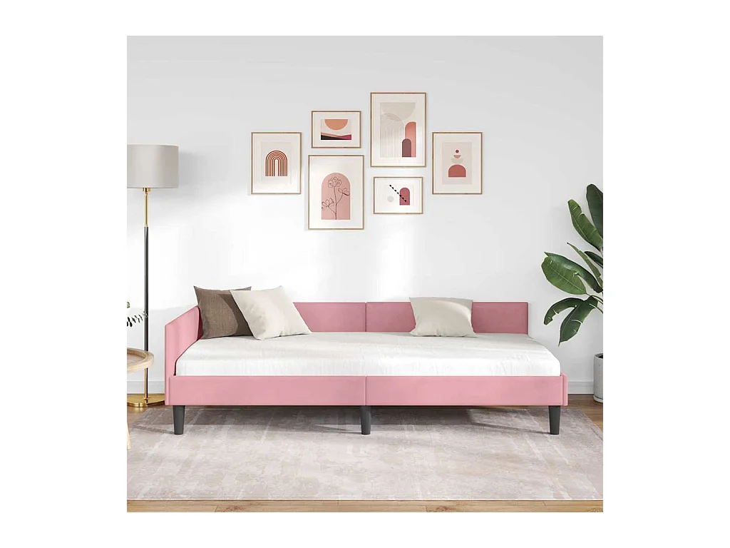 Cadre de lit d'angle Rose 90 x 200 cm Velours et bois stratifié