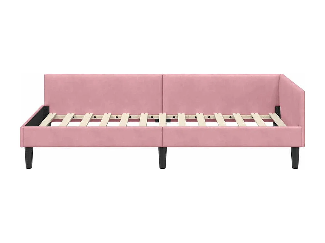 Cadre de lit d'angle Rose 90 x 200 cm Velours et bois stratifié