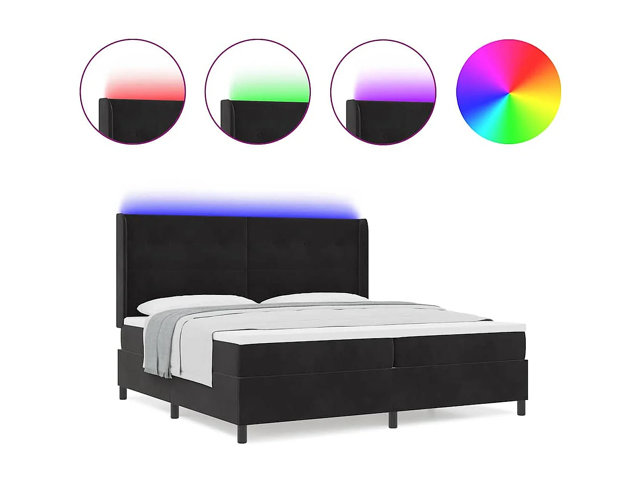 Cadre de lit avec Matelas LED Noir 200 x 200 cm Velours