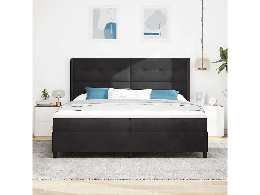 Cadre de lit avec Matelas LED Noir 200 x 200 cm Velours
