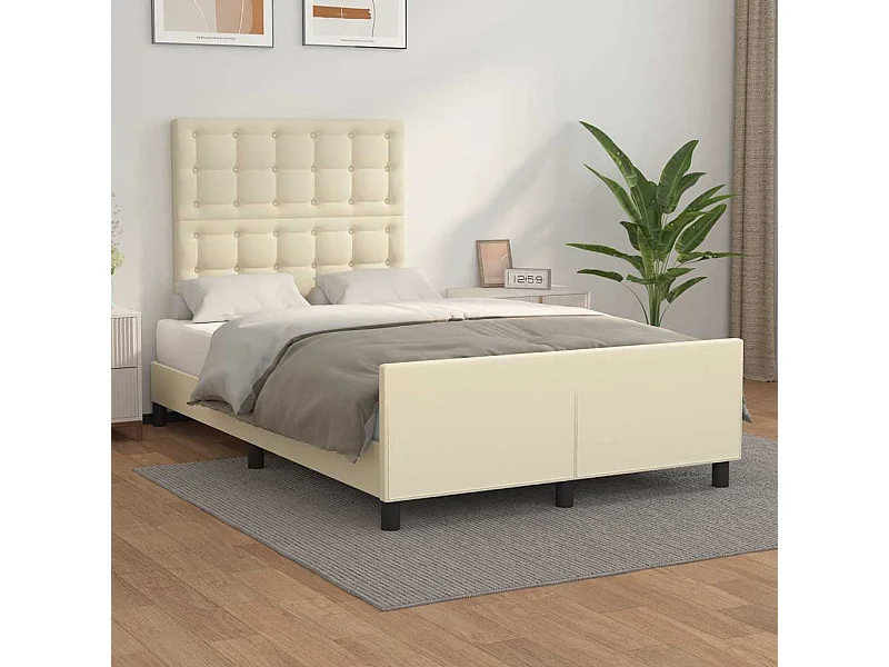 Estructura de cama sin colchón cuero sintético crema 120x190 cm