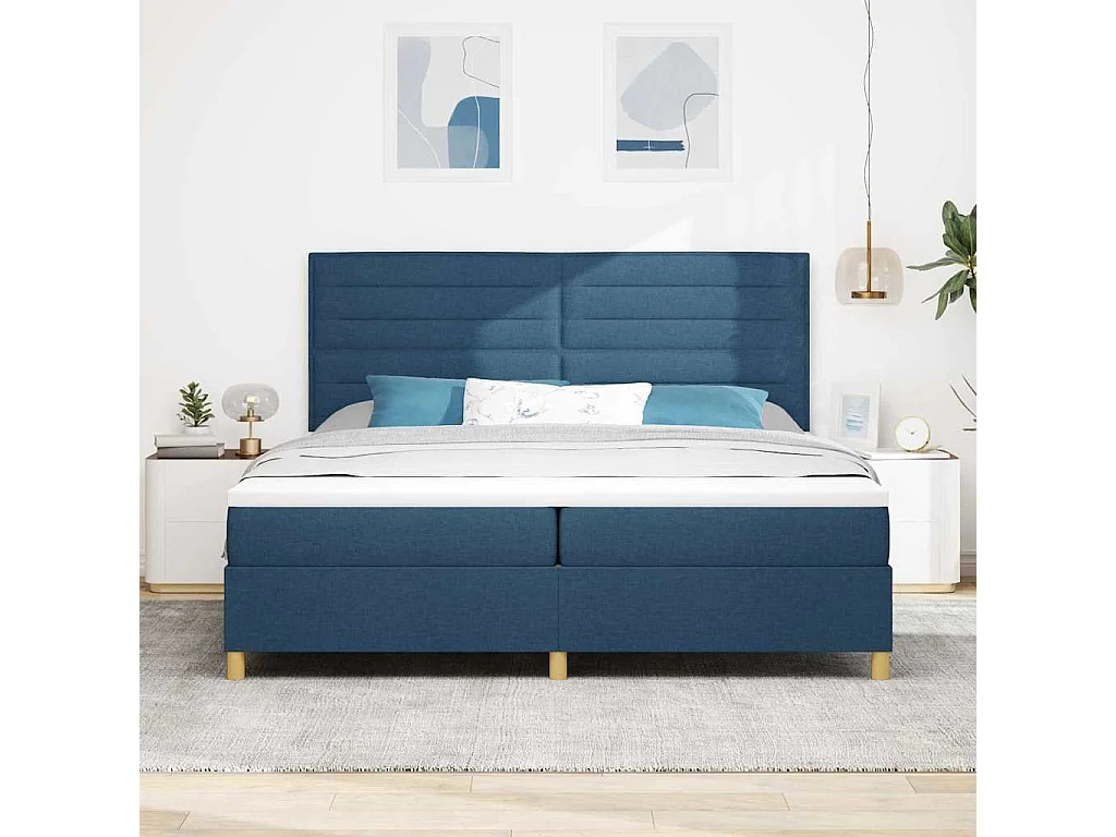 Cama tipo Box Spring con cabecera Azul 200 x 200 cm tela