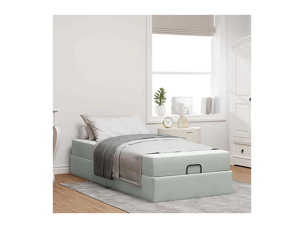 Cadre de lit avec matelas Gris clair 100 x 200 cm Velours