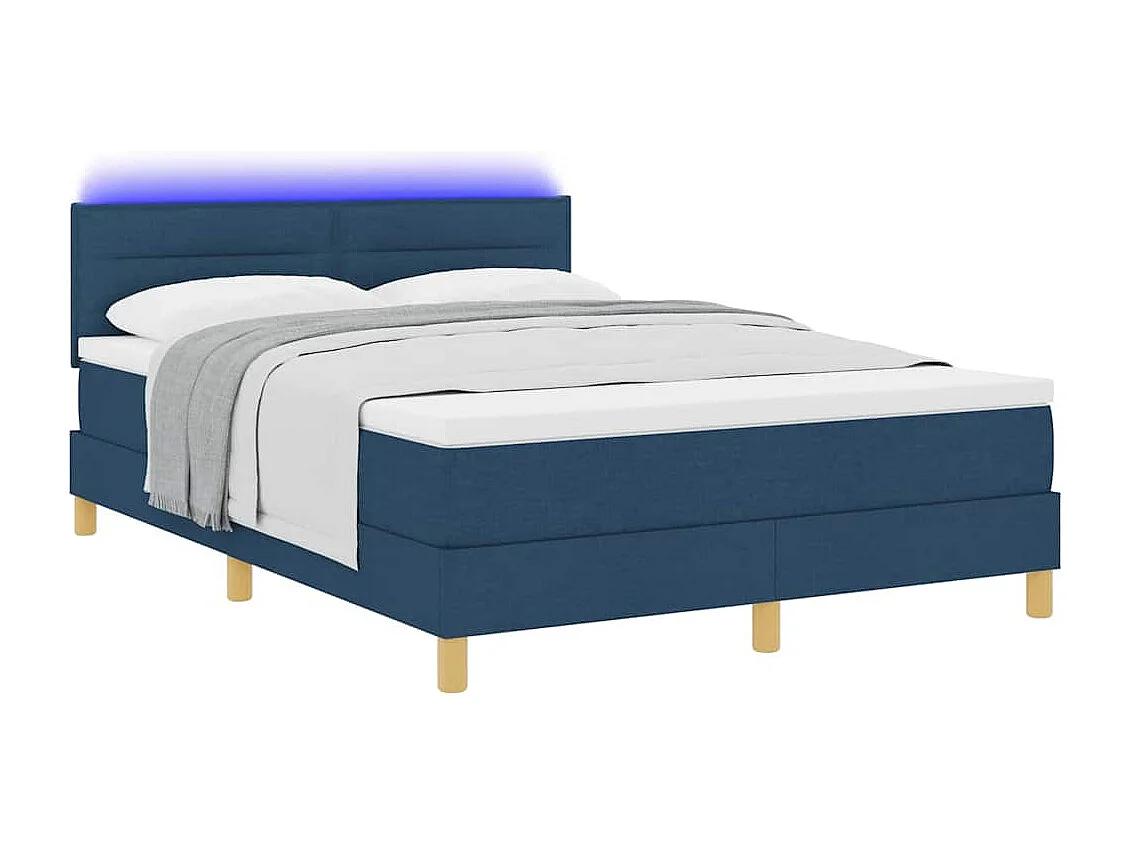 Cama Box com colchão com cabeceira Azul 140 x 190 cm tecido