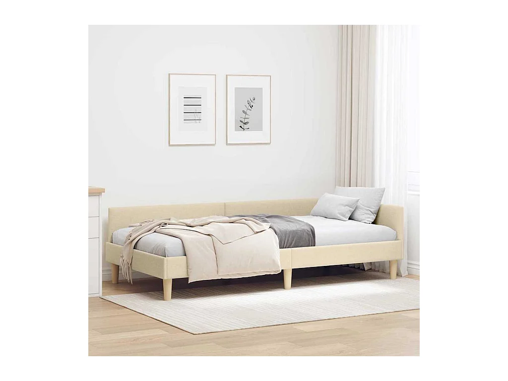 Cadre de lit d'angle Autre avec tête de lit Crème 90 x 190 cm