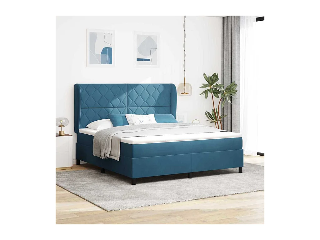 Cadre de lit avec matelas Bleu foncé 180 x 200 cm Velours