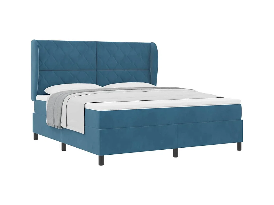 Cadre de lit avec matelas Bleu foncé 180 x 200 cm Velours