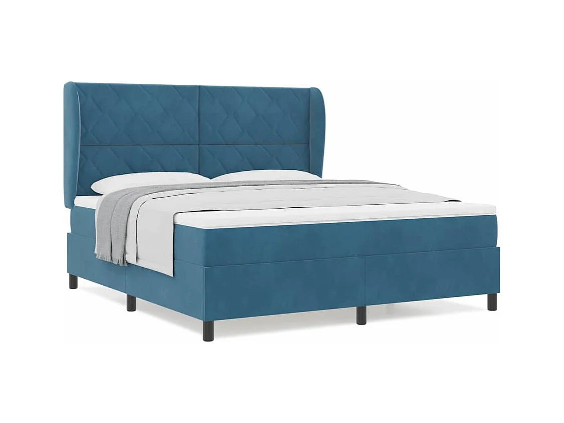 Cadre de lit avec matelas Bleu foncé 180 x 200 cm Velours