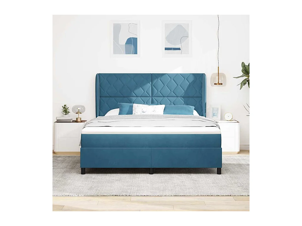 Cadre de lit avec matelas Bleu foncé 180 x 200 cm Velours