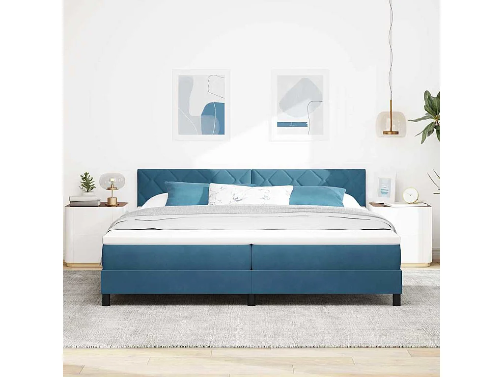 Cadre de lit avec matelas Bleu foncé 200 x 200 cm tissu