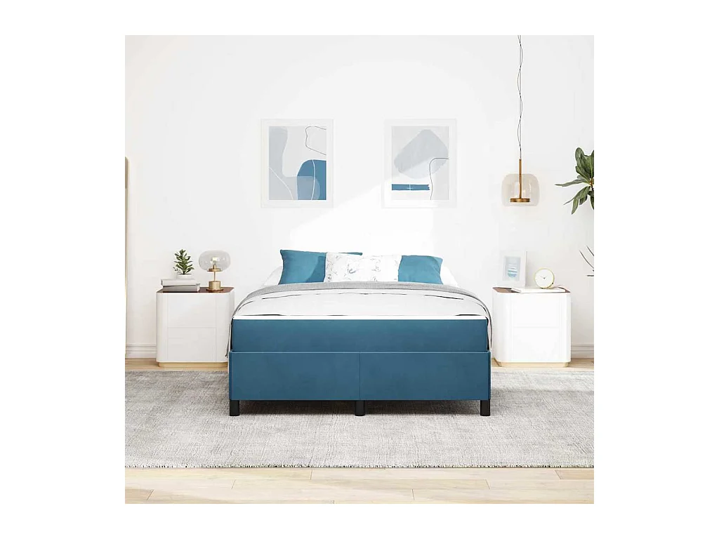 Cadre de lit Bleu foncé et blanc 140 x 200 cm Velours