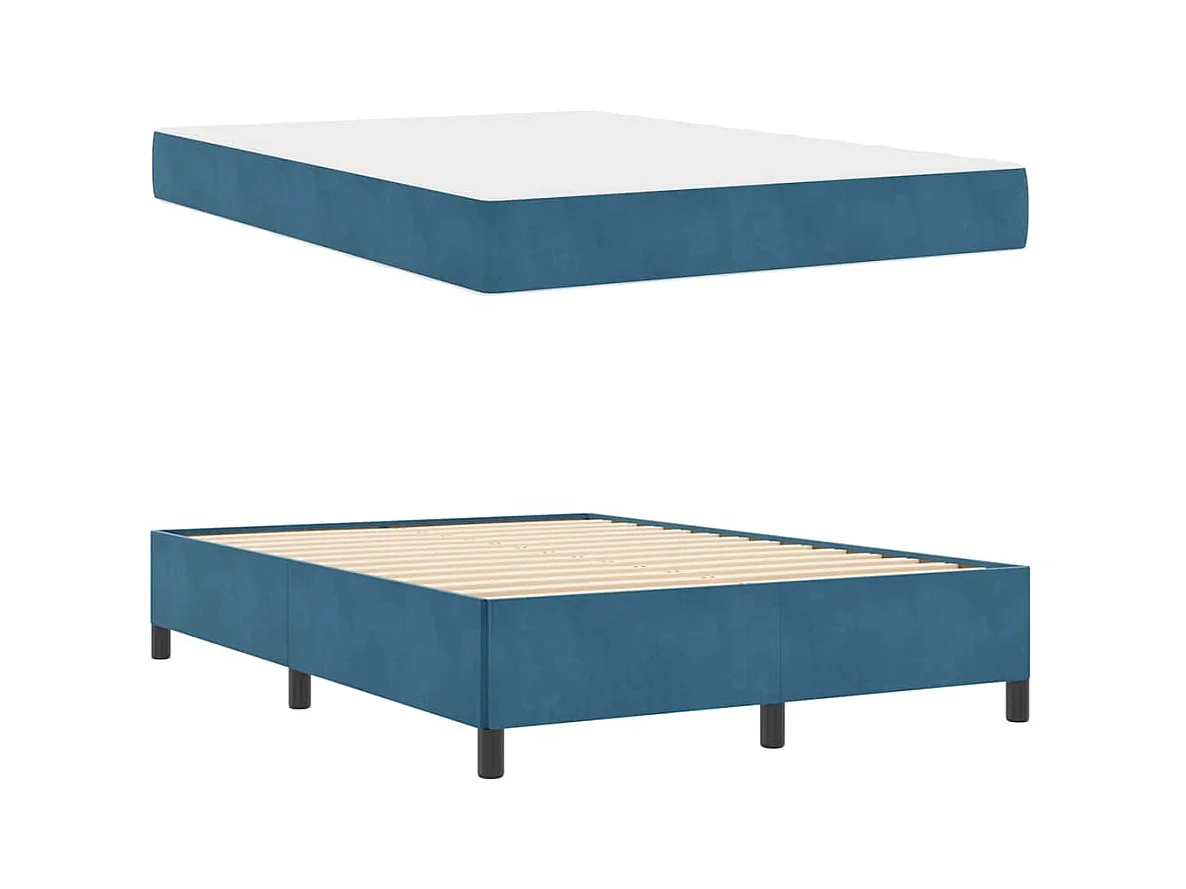 Cadre de lit Bleu foncé et blanc 140 x 200 cm Velours