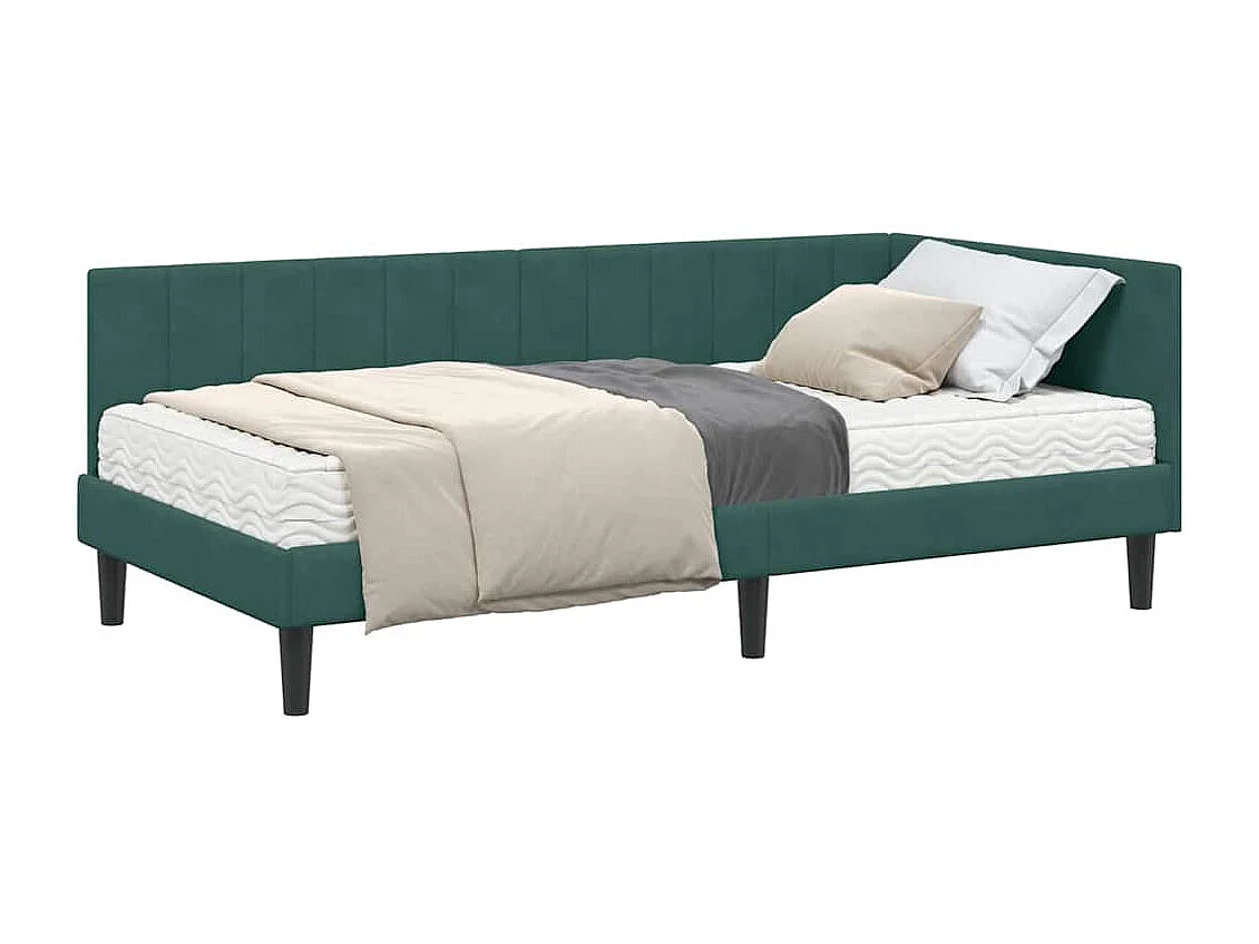 Estrutura de Cama de Canto Verde-escuro 90 x 190 cm Veludo