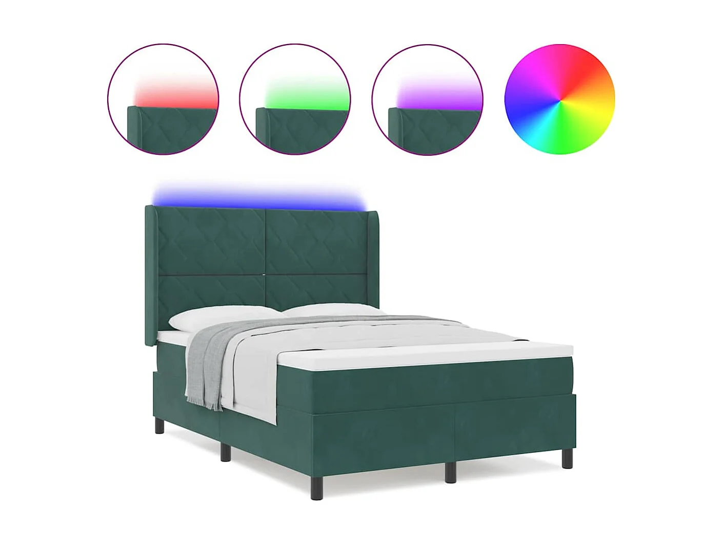 Cadre de lit avec Matelas LED Vert 140 x 190 cm Velours