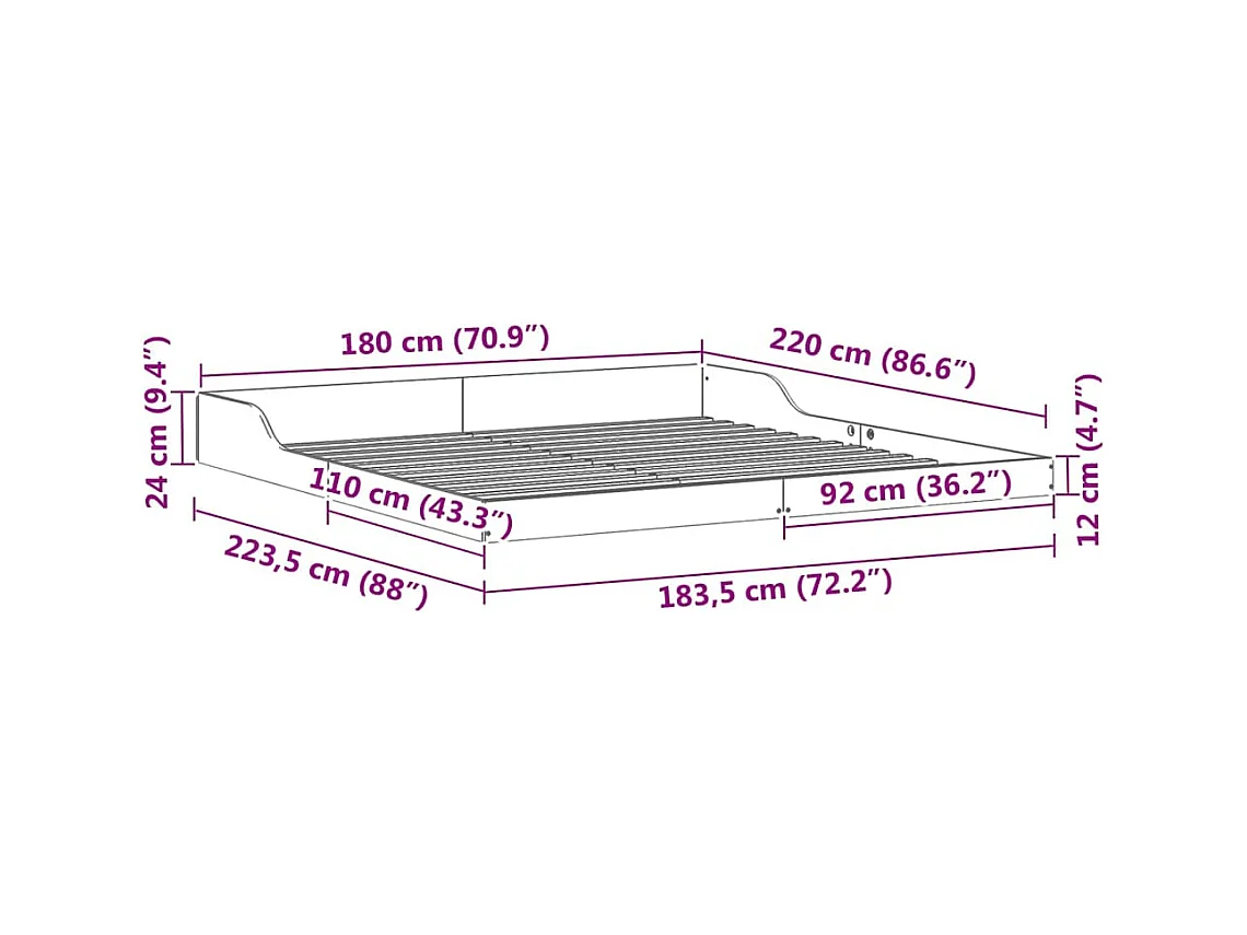 Cadre de lit Blanc 180 x 220 cm Bois massif en pin
