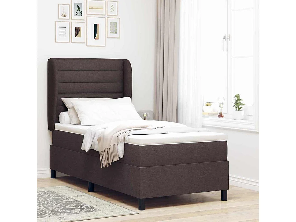 Cama tipo Box Spring con colchón Marrón oscuro 90 x 200 cm tela