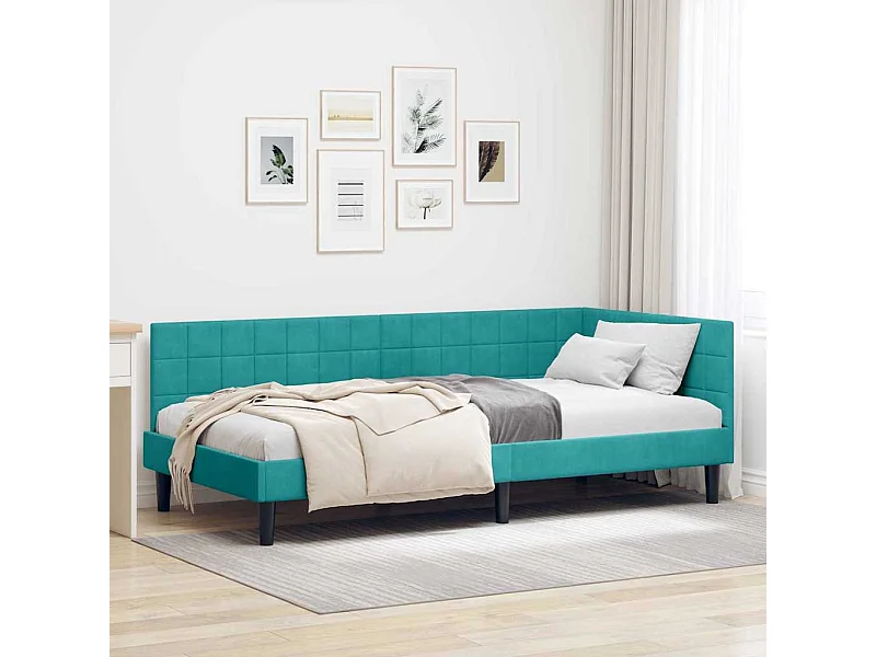 Estrutura de Cama de Canto Turquesa 100 x 200 cm Veludo