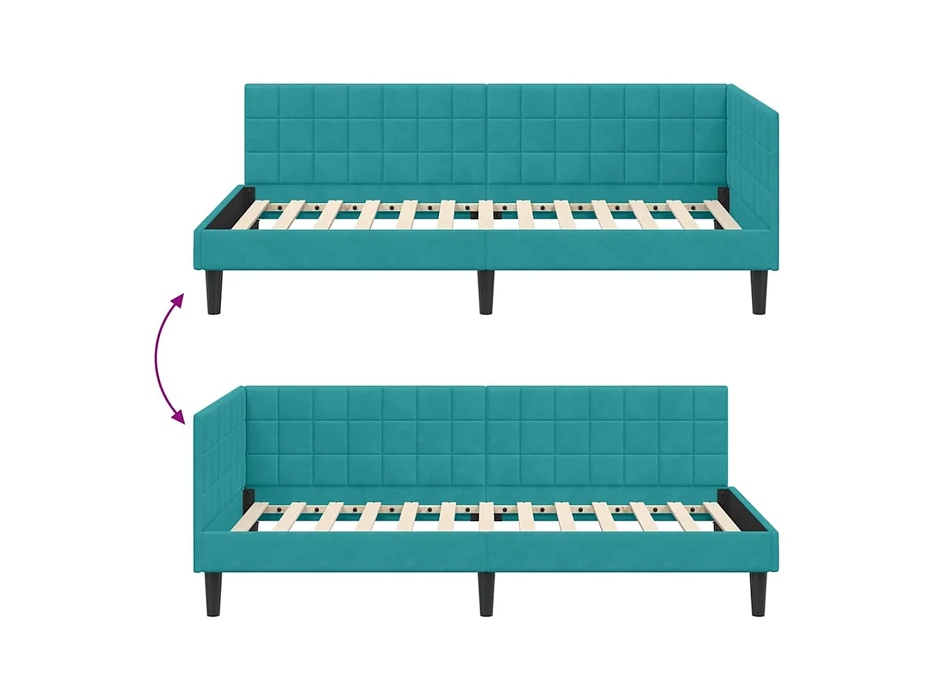 Cadre de lit d'angle Turquoise 100 x 200 cm Velours