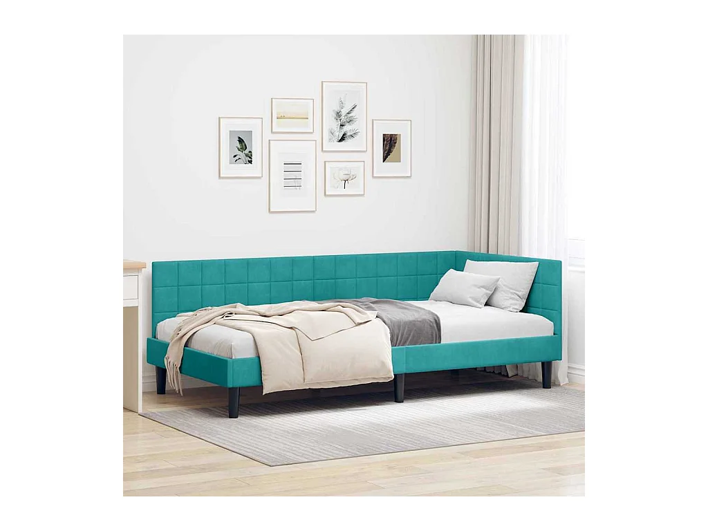 Cadre de lit d'angle Turquoise 100 x 200 cm Velours