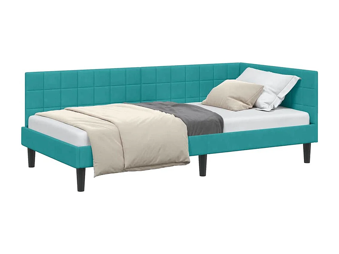 Estrutura de Cama de Canto Turquesa 100 x 200 cm Veludo