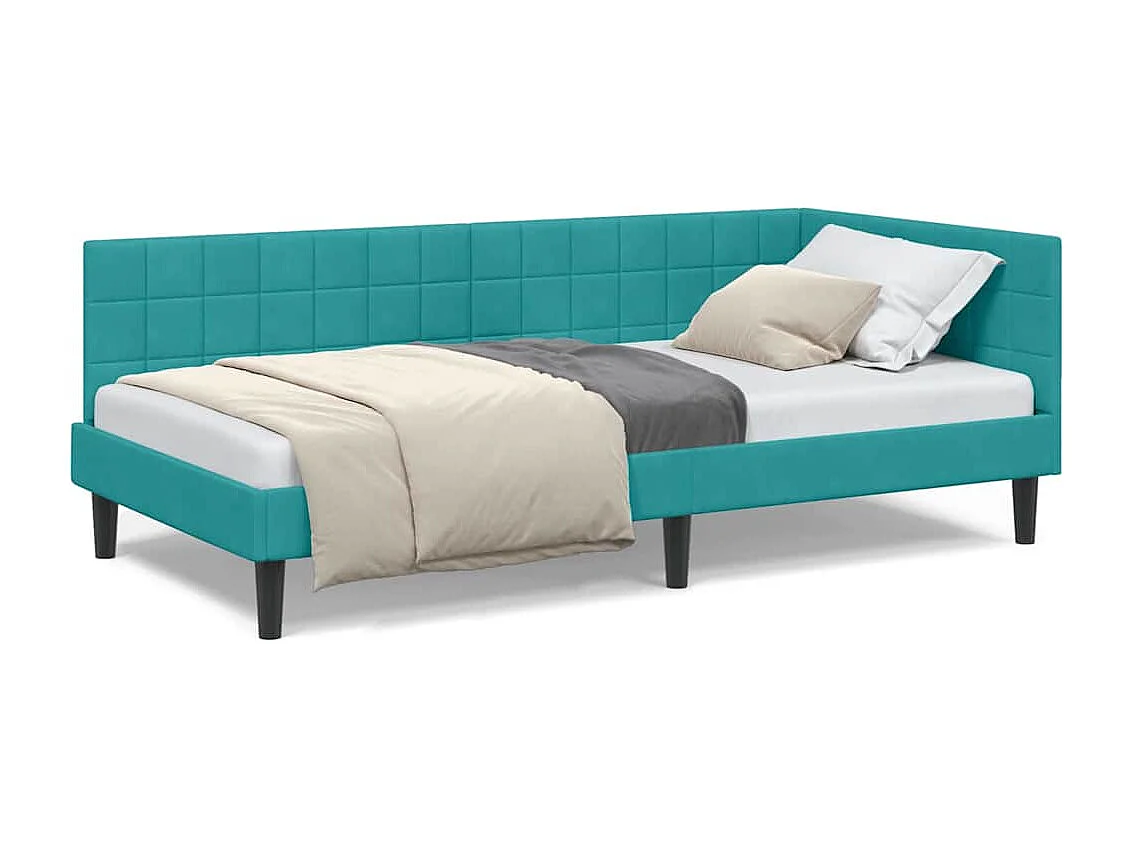 Estrutura de Cama de Canto Turquesa 100 x 200 cm Veludo