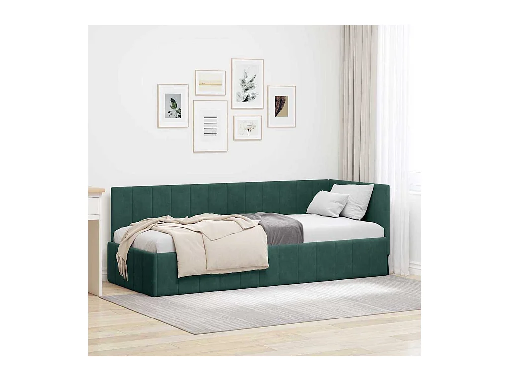 Cadre de lit d'angle Vert foncé 80 x 200 cm Velours