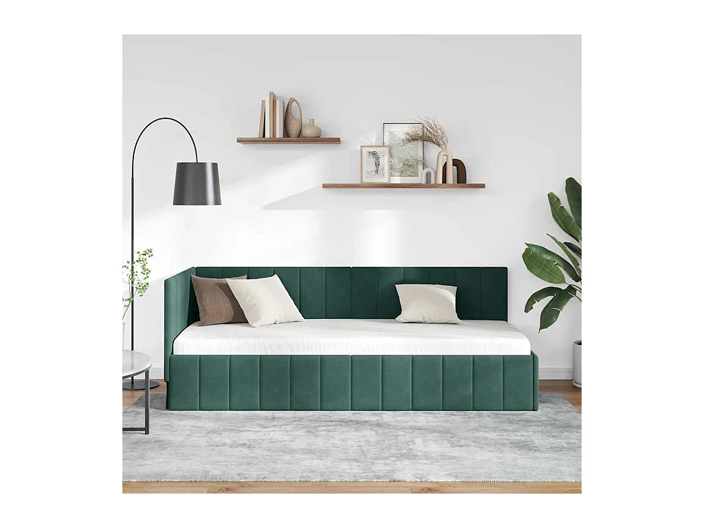 Cadre de lit d'angle Vert foncé 80 x 200 cm Velours