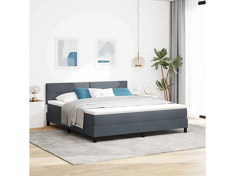Cadre de lit avec matelas Gris foncé 180 x 200 cm tissu