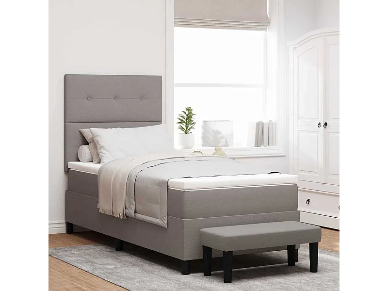 Cama tipo Box Spring con colchón Taupé 90 x 190 cm tela