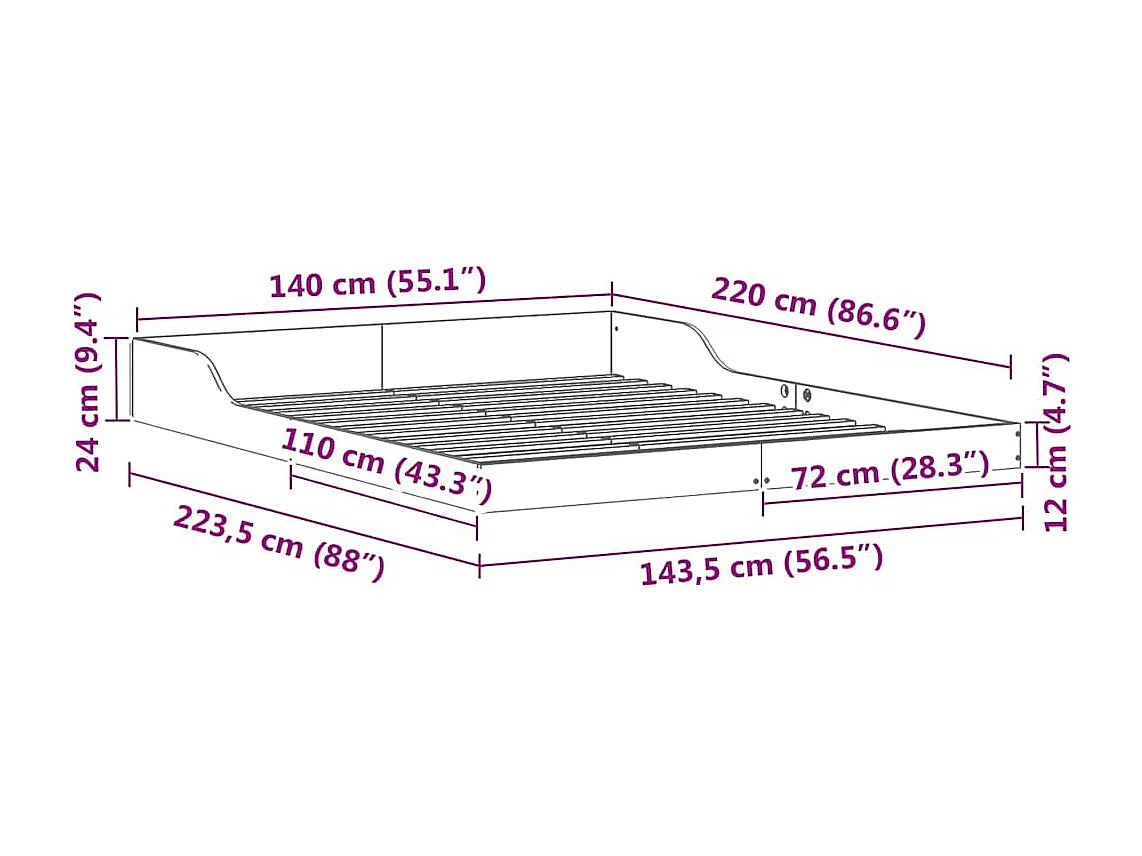Bedframe Wit 140 x 220 cm Massief grenenhout