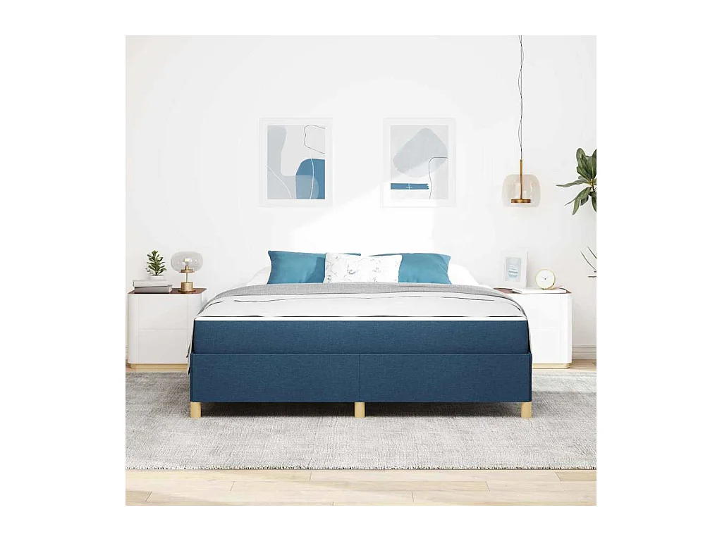 Cadre de lit avec matelas Bleu et Blanc 180 x 200 cm tissu