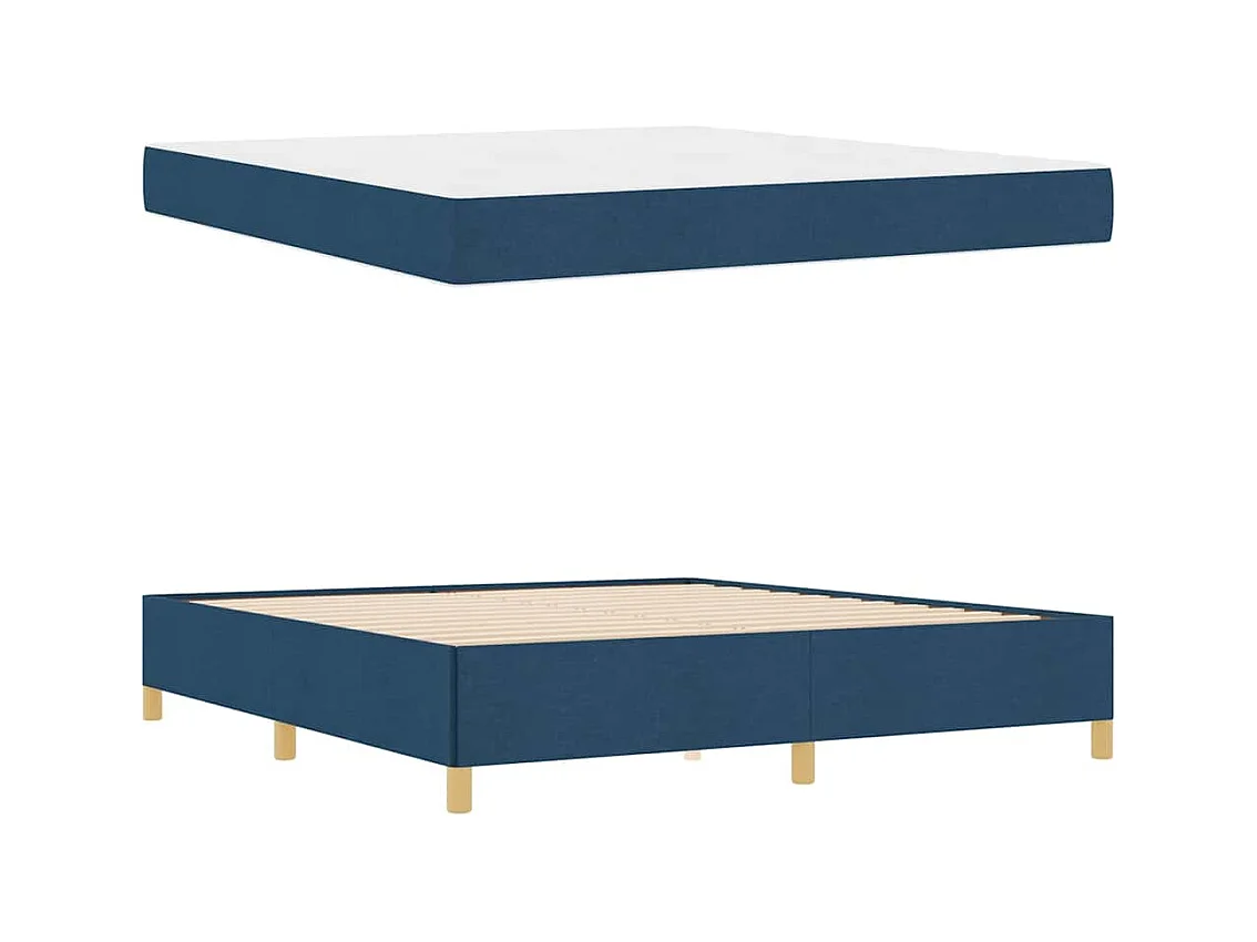 Cadre de lit avec matelas Bleu et Blanc 180 x 200 cm tissu