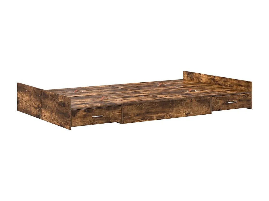 Opbergbedframe met lade Gerookt eiken 120 x 200 cm Bewerkt hout
