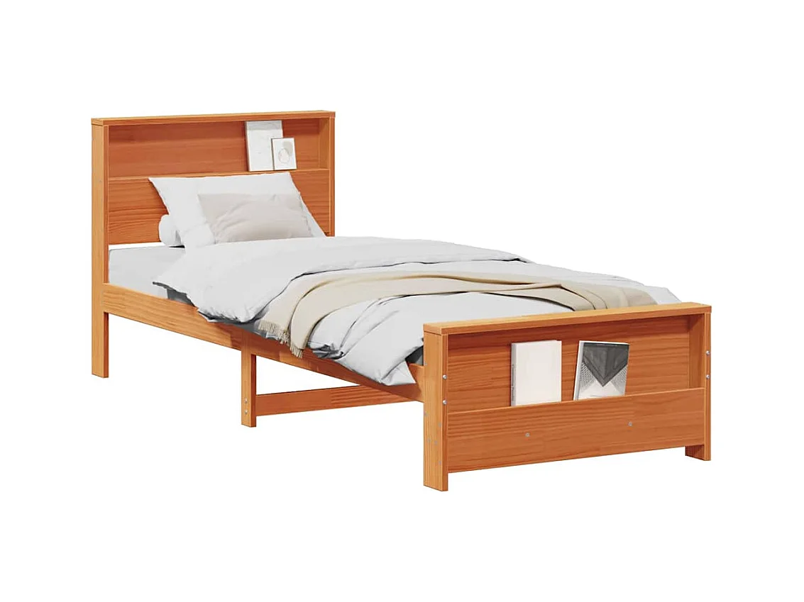 Estructura de cama con cabecera Marrón cera 100 x 200 cm