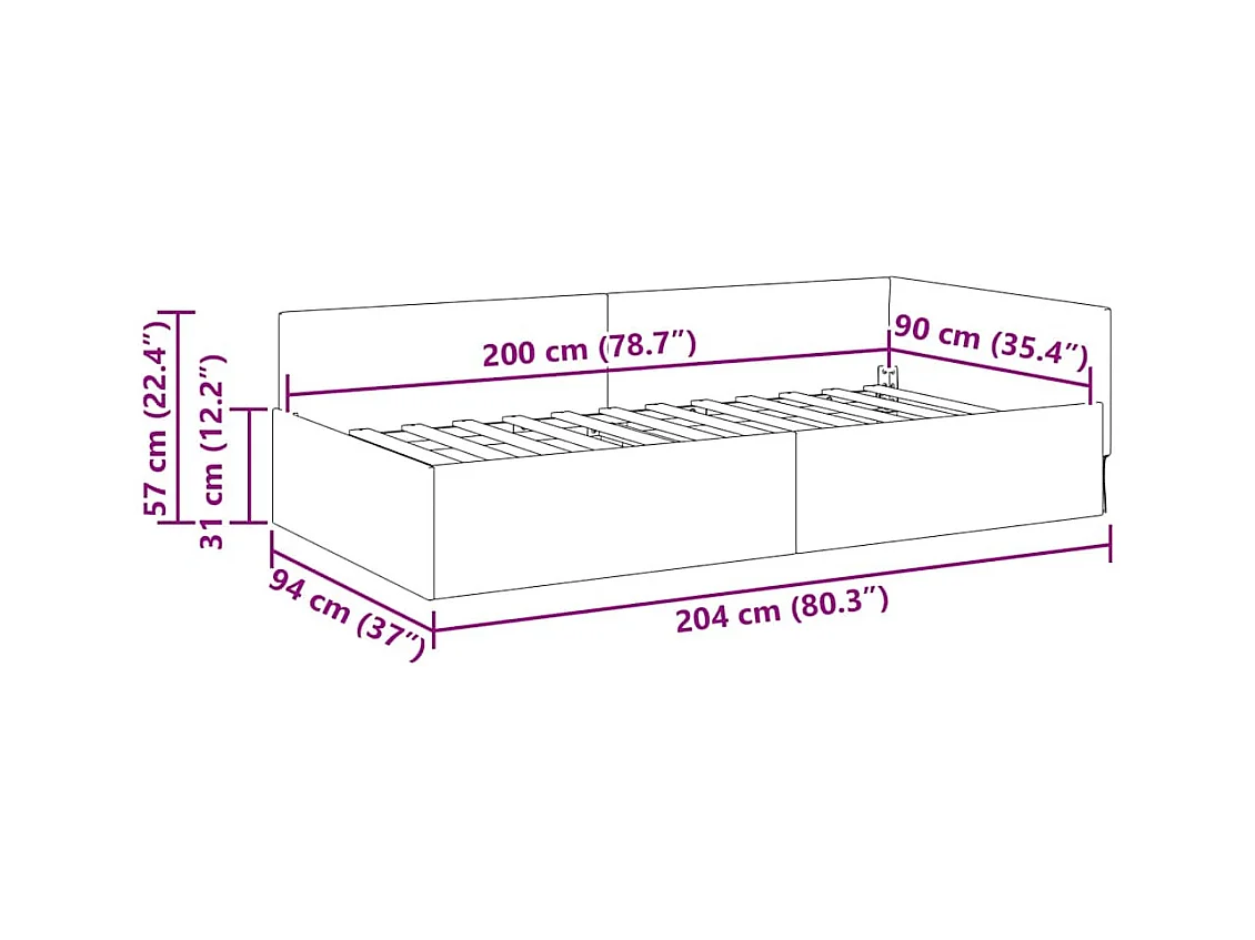 Cadre de lit d'angle Autre Gris foncé 90 x 200 cm