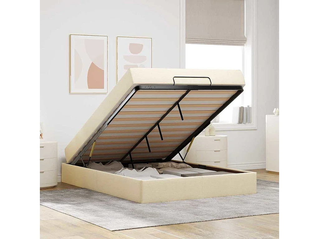 Estructura de cama con colchón Crema 140 x 190 cm tela