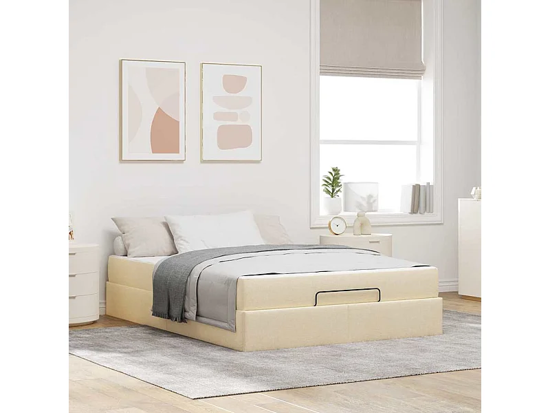 Estructura de cama con colchón Crema 140 x 190 cm tela