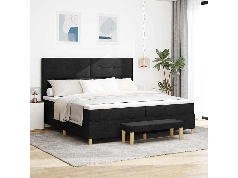 Cadre de lit avec matelas Noir 200 x 200 cm tissu